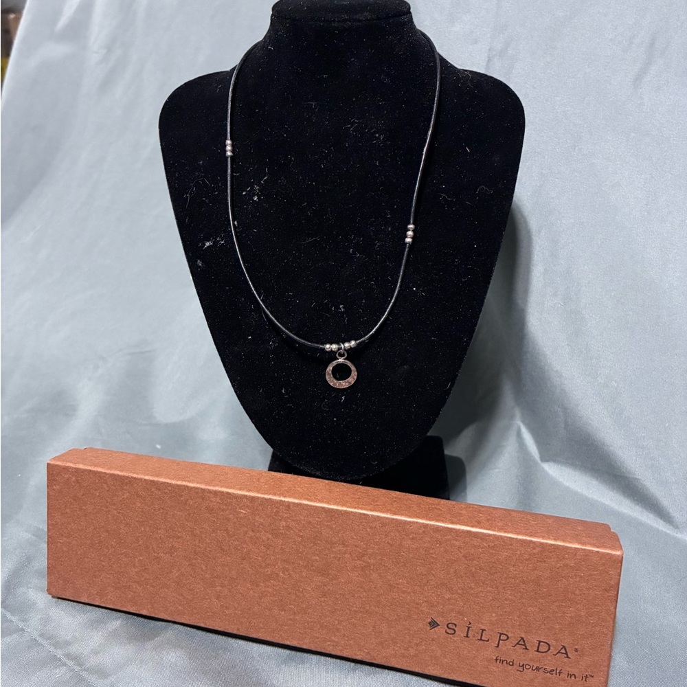 Silpada Black Cord Necklace with Silver Circle Pendant
